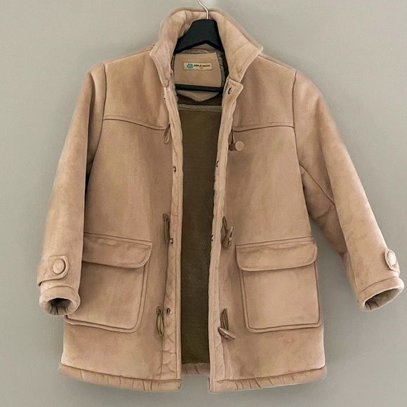 Vintage Apple Patch Toggle Coat – Suede-Look Neutral Winter Jacket (Size M) - Picture 1 of 14
